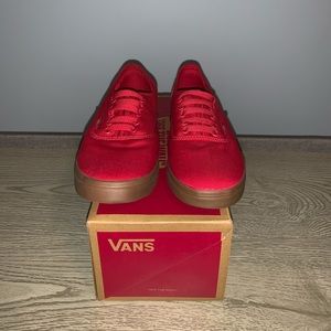 All red vans with brown bottoms